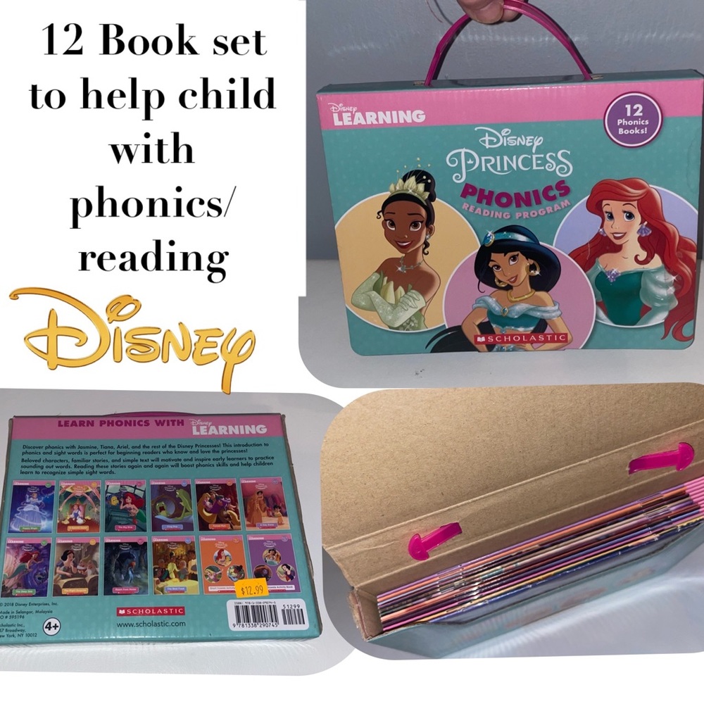 📚 12 book set Disney phonics/reading books in carrying case